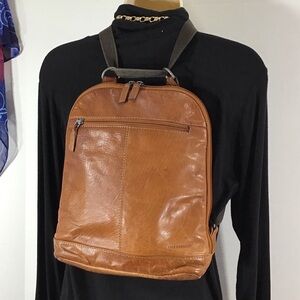 Jack Georges Voyager cognac leather backpack crossbody unisex vintage